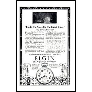 1924 Elgin Professional Timekeeper Watch Time Observatory Vintage Print Ad Art
